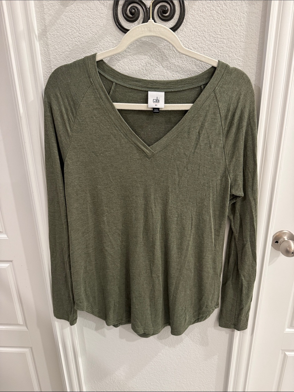 CAbi STYLE 4192 Olive Green V-Neck Long Sleeve Top